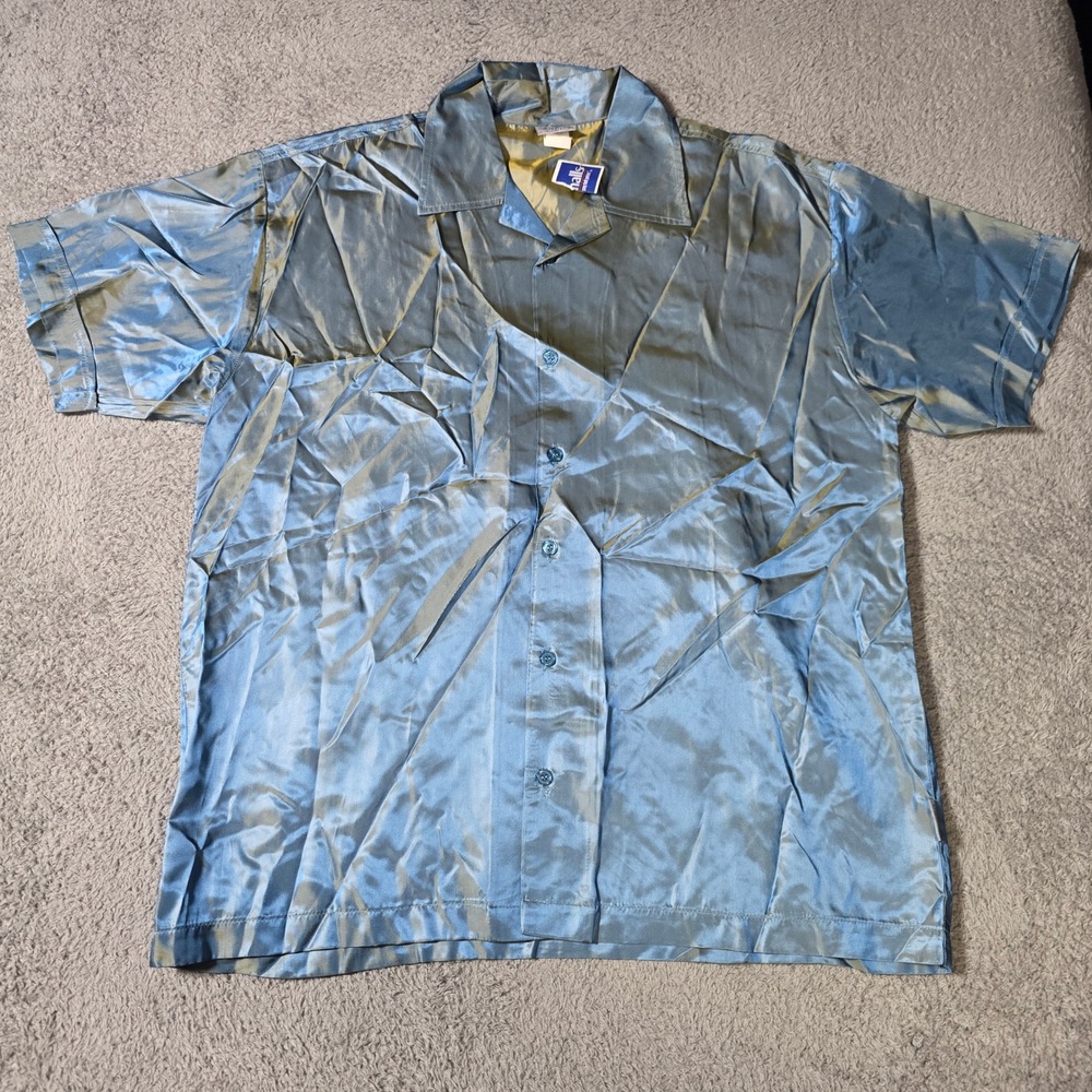 Venue Mens XXL Button Down Shirt Blue Iridescent Satin Camp Collar VN2200-03
